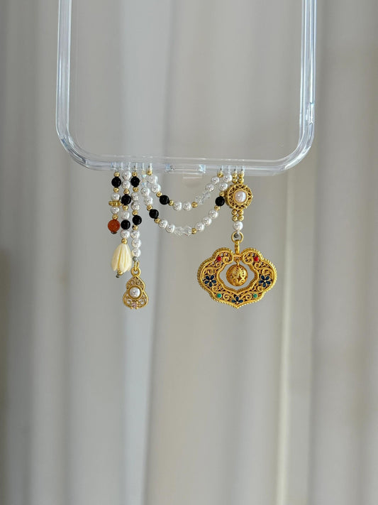 Auspicious Golden Lock Beaded Pendant With Phone Case