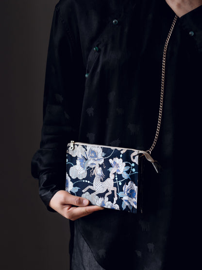 [Chinoiserie] Auspicious Qilin Pattern Silk Clutch Bag