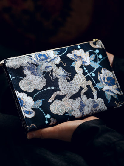 [Chinoiserie] Auspicious Qilin Pattern Silk Clutch Bag