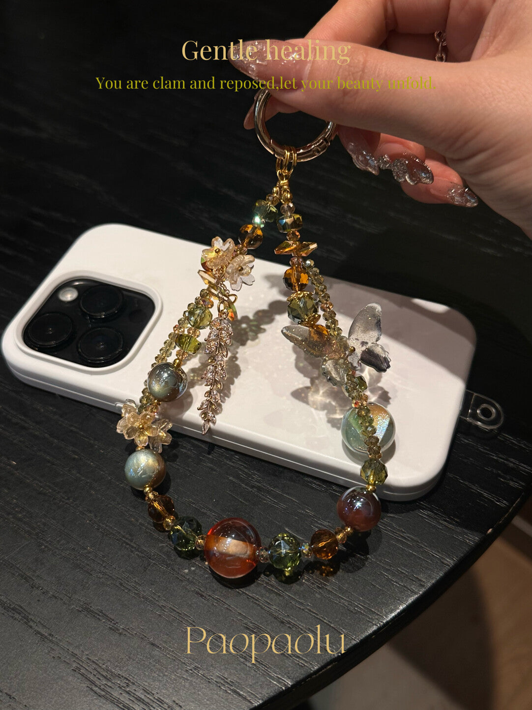 Autumn Goddess Sparkly Butterfly Beaded Phone Charm