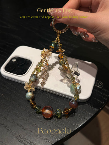Autumn Goddess Sparkly Butterfly Beaded Phone Charm