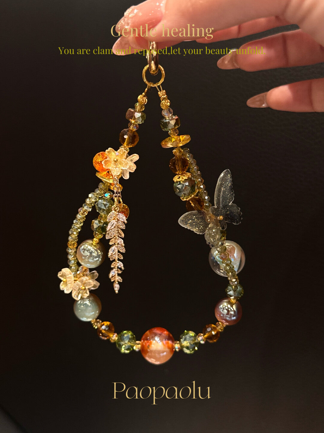 Autumn Goddess Sparkly Butterfly Beaded Phone Charm