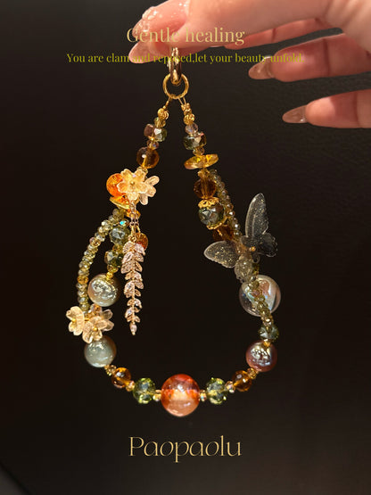 Autumn Goddess Sparkly Butterfly Beaded Phone Charm