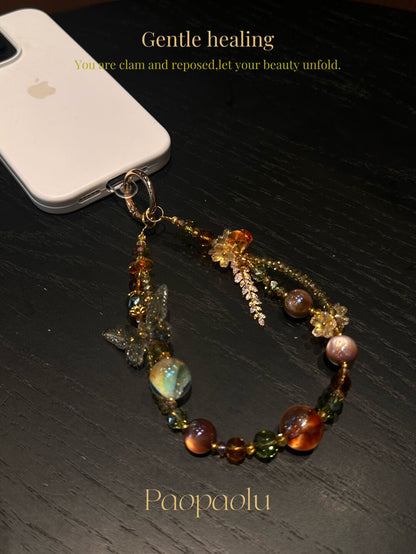Autumn Goddess Sparkly Butterfly Beaded Phone Charm