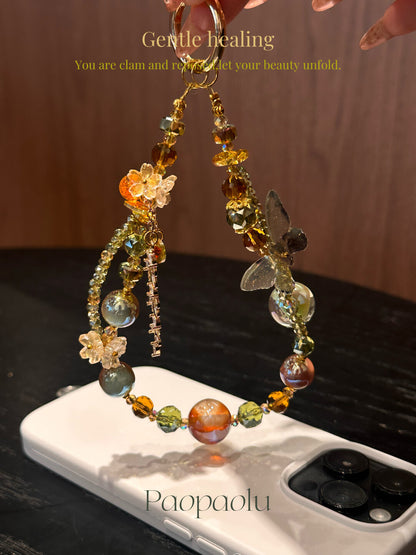 Autumn Goddess Sparkly Butterfly Beaded Phone Charm