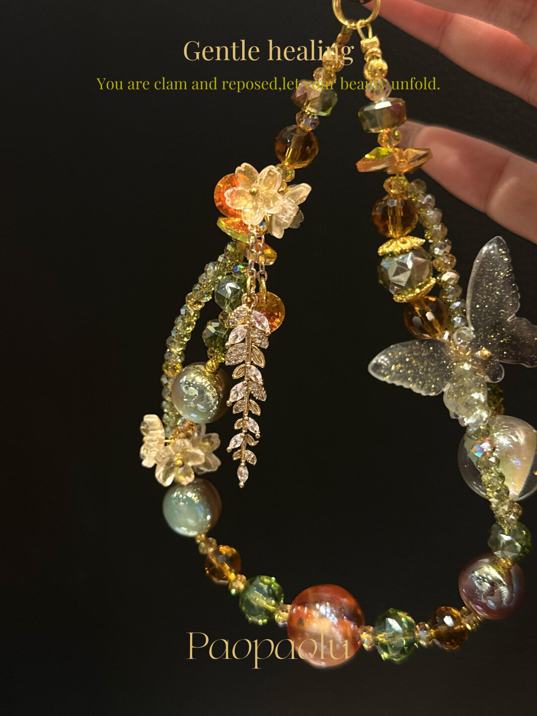 Autumn Goddess Sparkly Butterfly Beaded Phone Charm