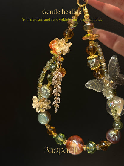 Autumn Goddess Sparkly Butterfly Beaded Phone Charm