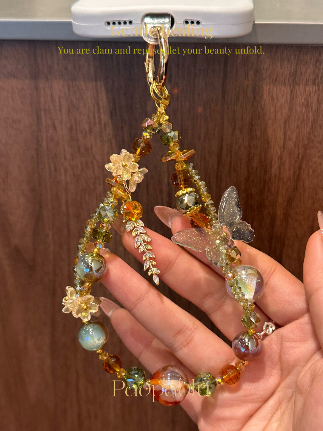 Autumn Goddess Sparkly Butterfly Beaded Phone Charm