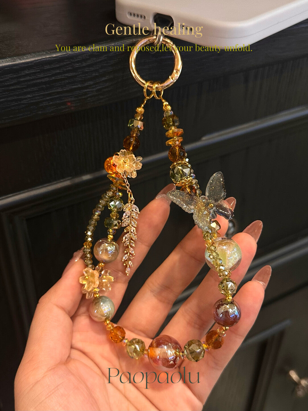 Autumn Goddess Sparkly Butterfly Beaded Phone Charm
