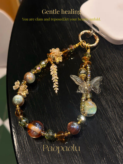 Autumn Goddess Sparkly Butterfly Beaded Phone Charm