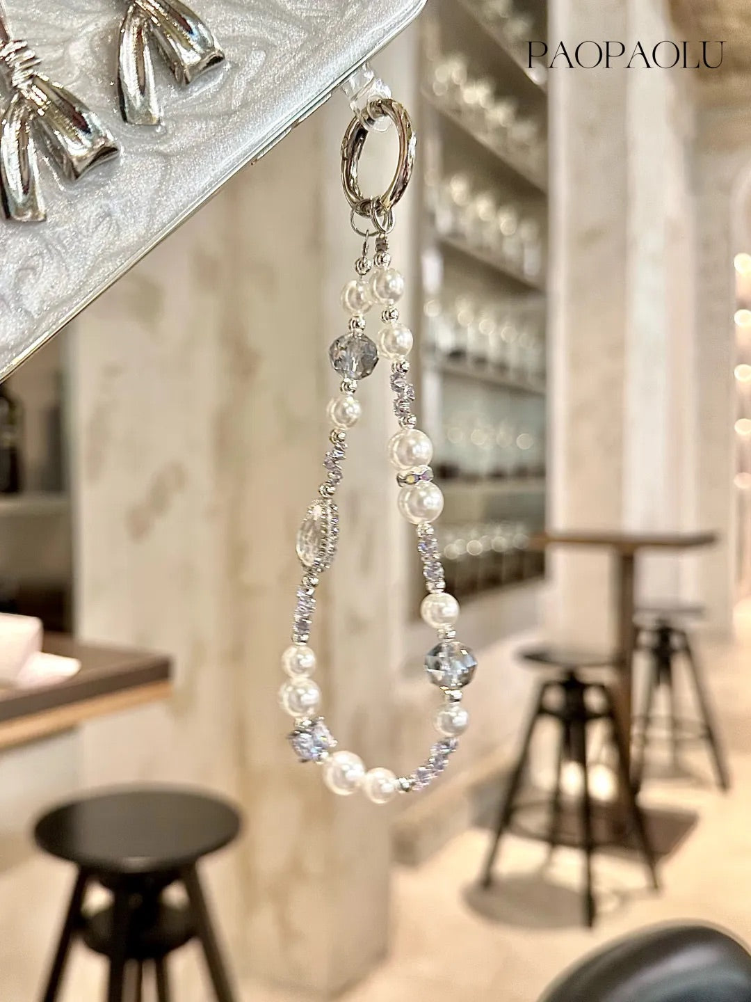 Pearl Crystal Beaded Phone Charm