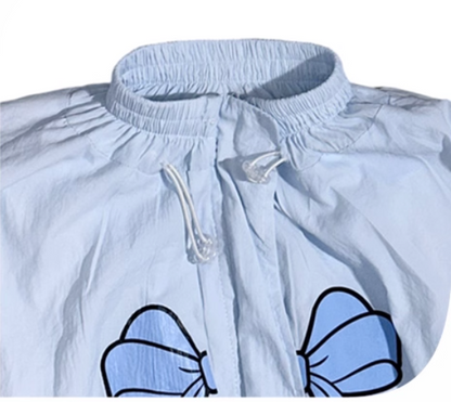Baby Blue Bow Puff Sleeve Jacket