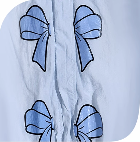 Baby Blue Bow Puff Sleeve Jacket