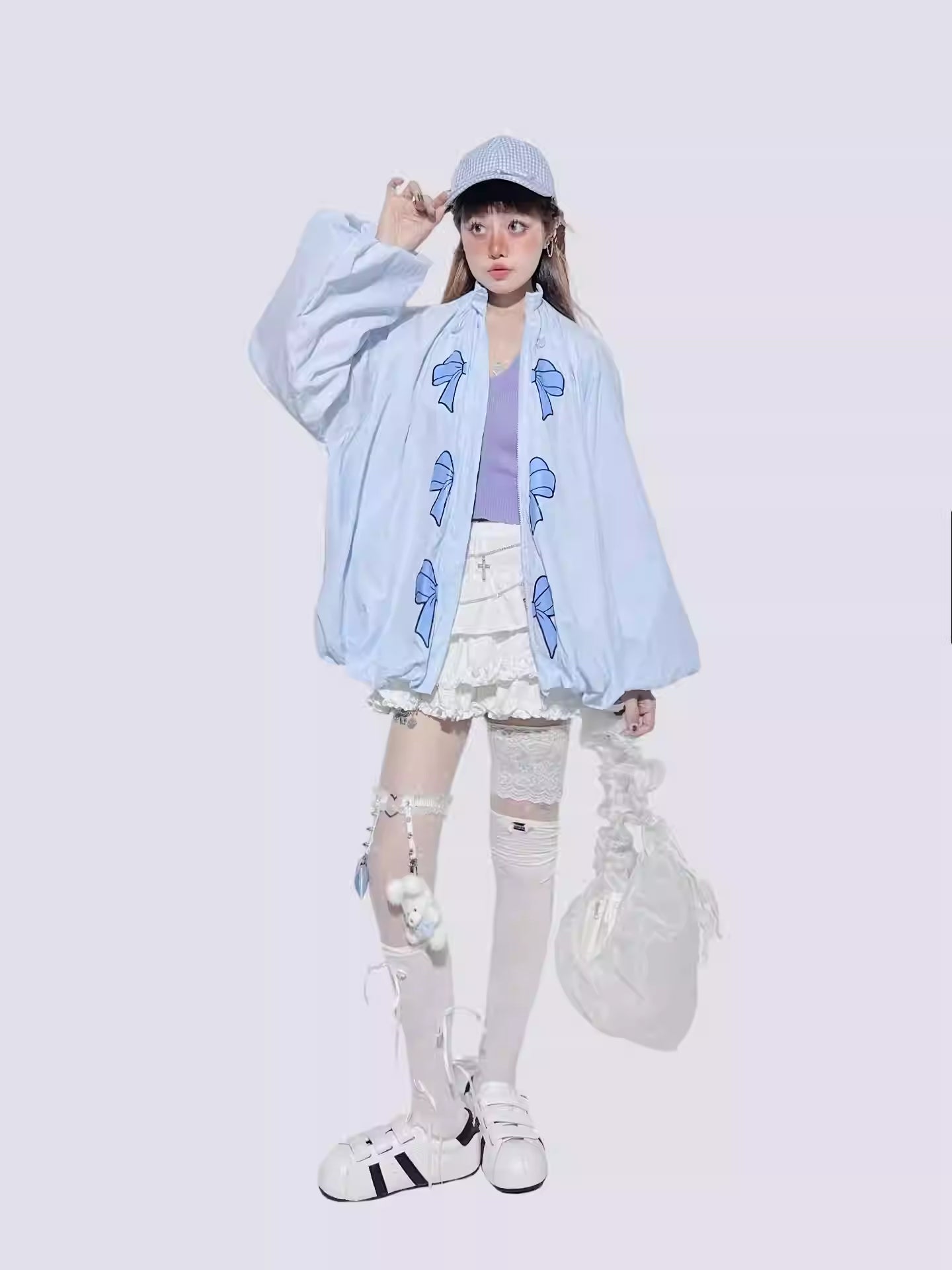 Baby Blue Bow Puff Sleeve Jacket