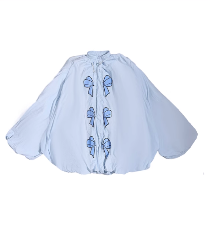 Baby Blue Bow Puff Sleeve Jacket