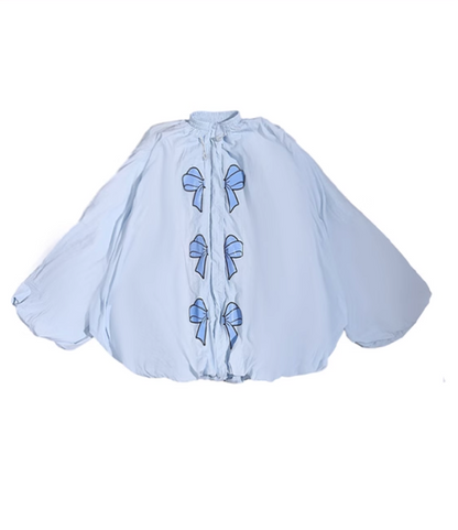 Baby Blue Bow Puff Sleeve Jacket