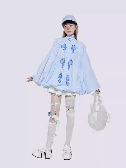 Baby Blue Bow Puff Sleeve Jacket