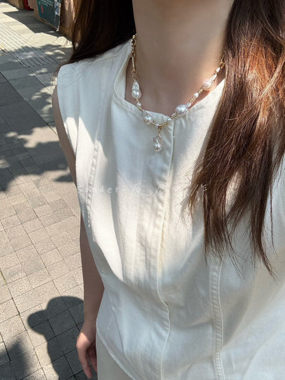 Backtrack Baroque Pearl Stacking Necklace