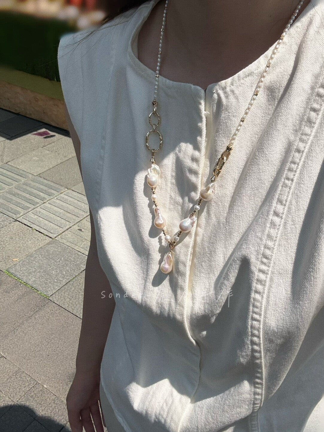 Backtrack Baroque Pearl Stacking Necklace