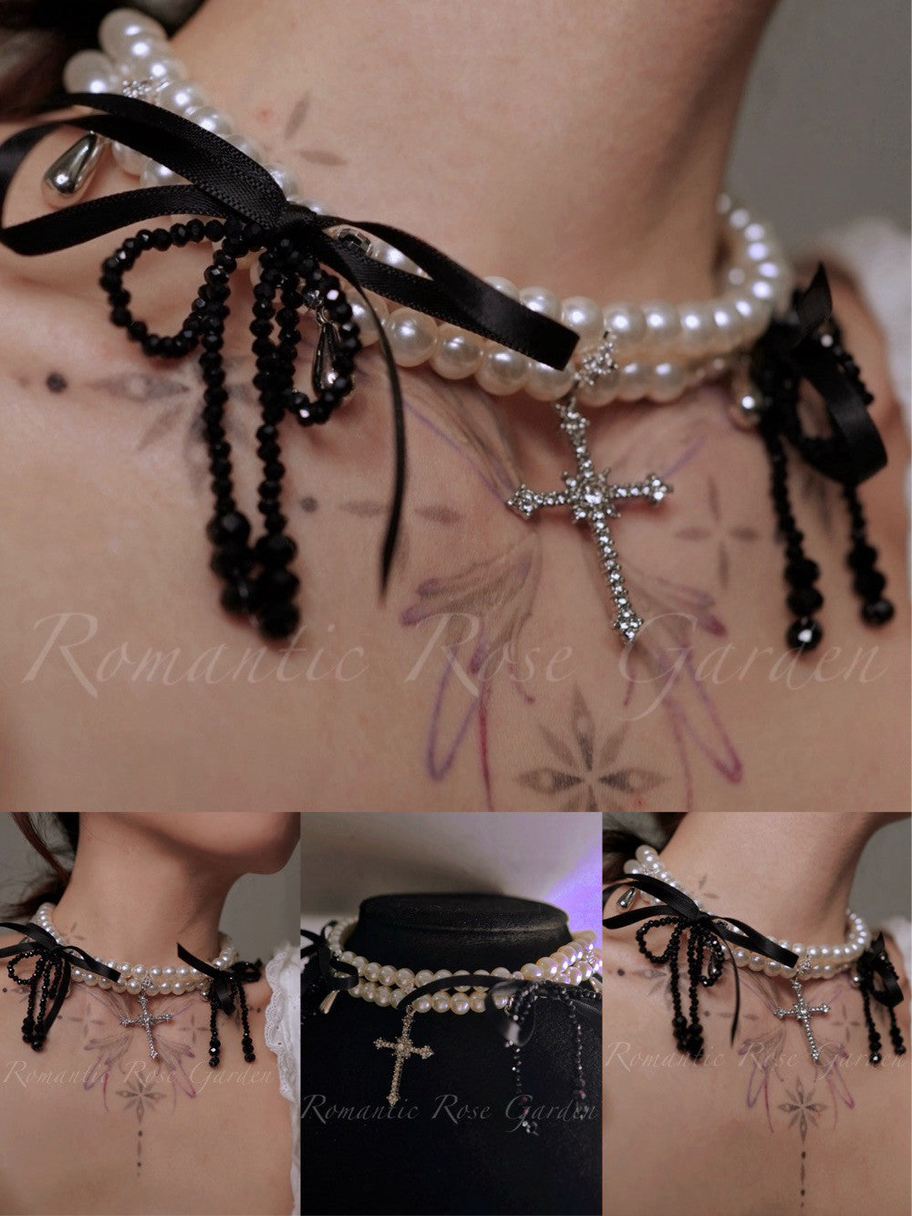 Ballet Black Bow Double Strand Pearl Choker