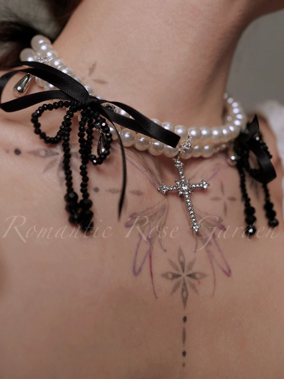 Ballet Black Bow Double Strand Pearl Choker