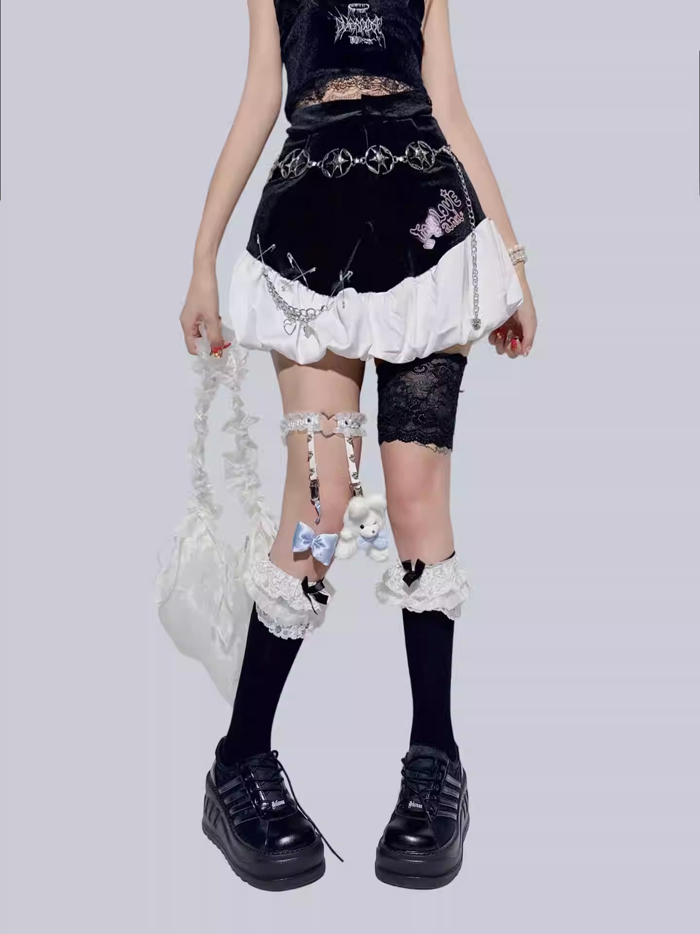 Ballet Style Black & White Bubble Mini Skirt