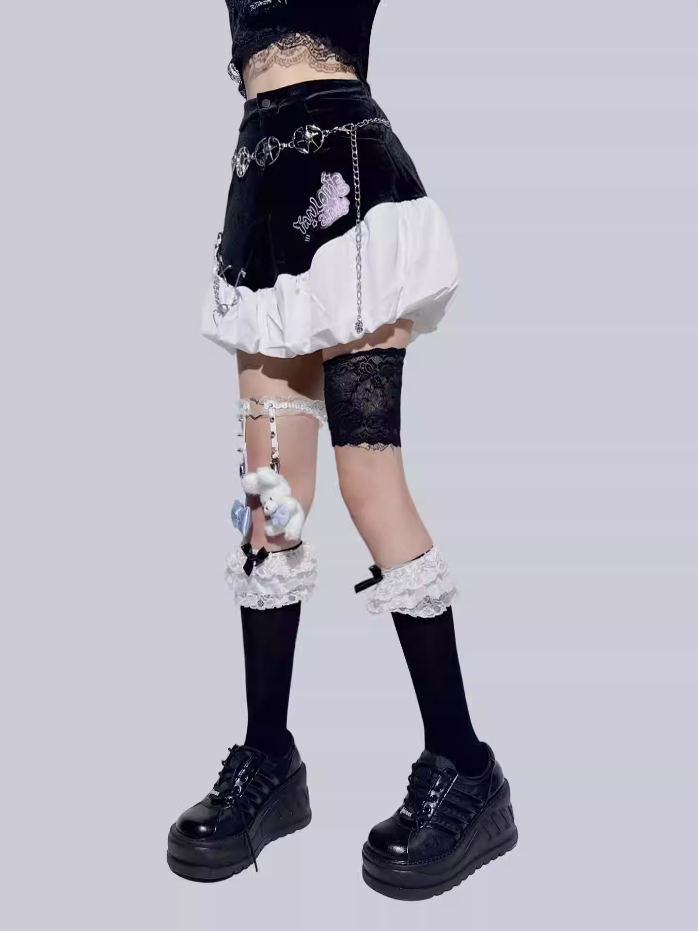 Ballet Style Black & White Bubble Mini Skirt