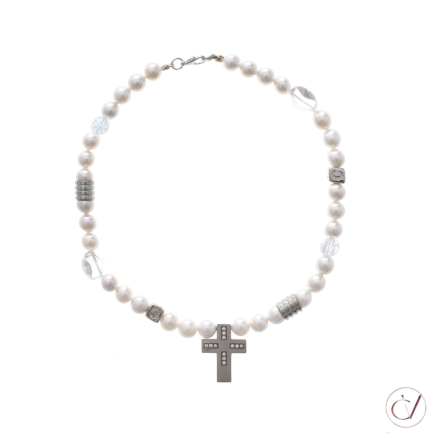 Baroque Pearl Beaded Cross Pendant Necklace