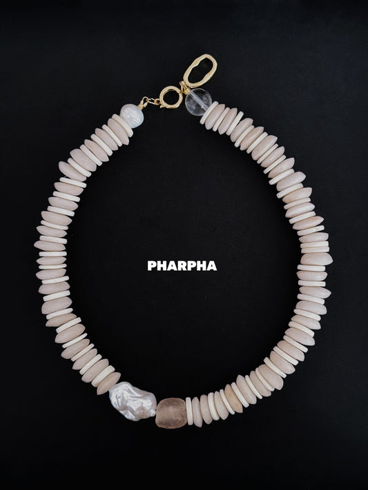 Baroque Pearl Bone Bodum Glass Necklace