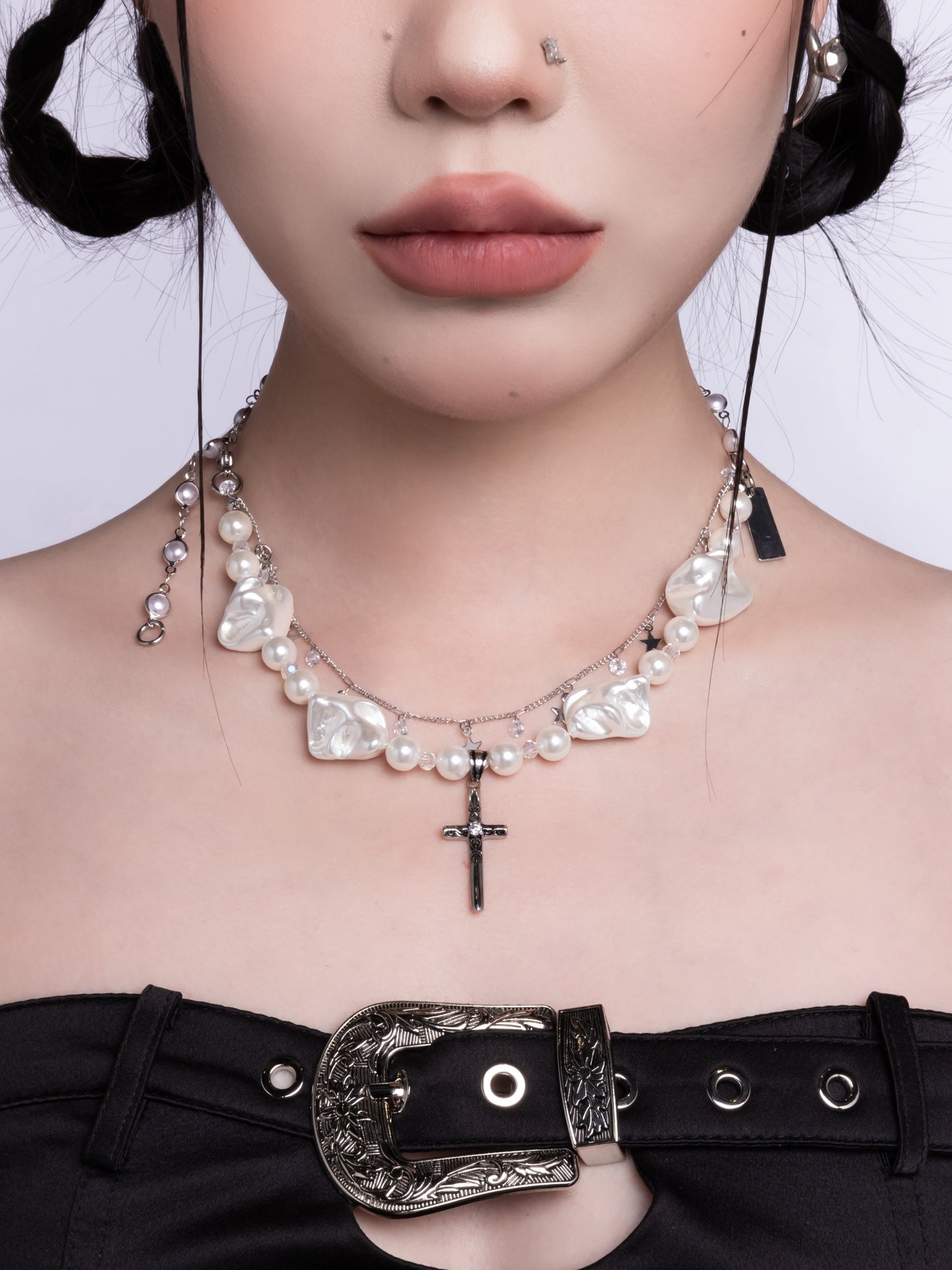 Baroque Pearl Cross Charm Necklace