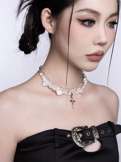 Baroque Pearl Cross Charm Necklace