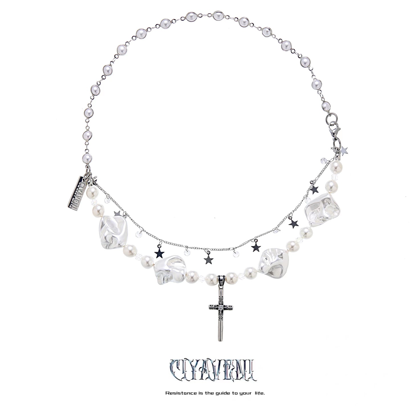 Baroque Pearl Cross Charm Necklace