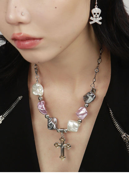 Baroque Pearl Cross Pendant Necklace