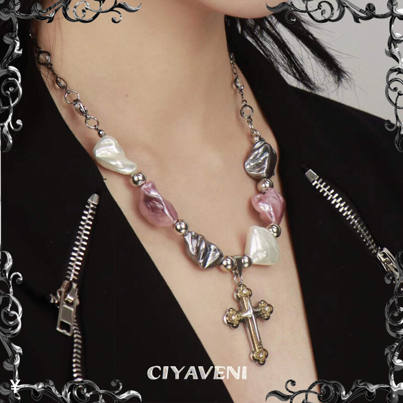 Baroque Pearl Cross Pendant Necklace