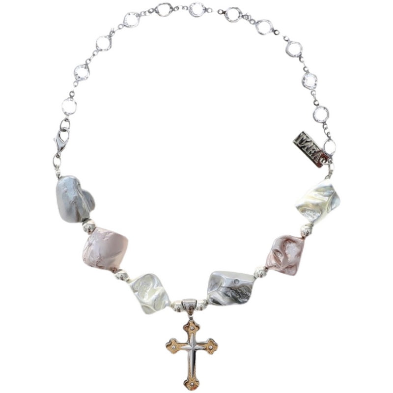 Baroque Pearl Cross Pendant Necklace