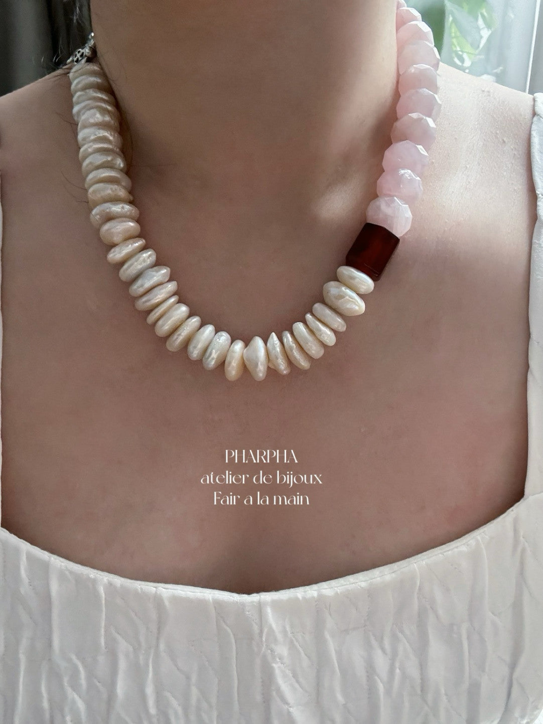 Baroque Pearl Pink Crystal Ombre Beaded Necklace