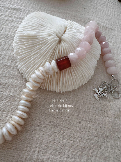 Baroque Pearl Pink Crystal Ombre Beaded Necklace