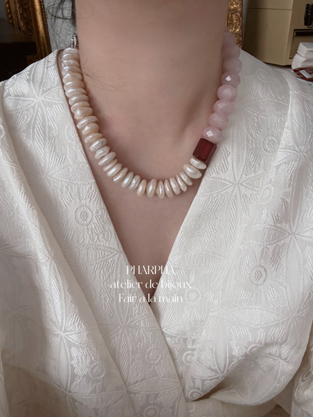 Baroque Pearl Pink Crystal Ombre Beaded Necklace