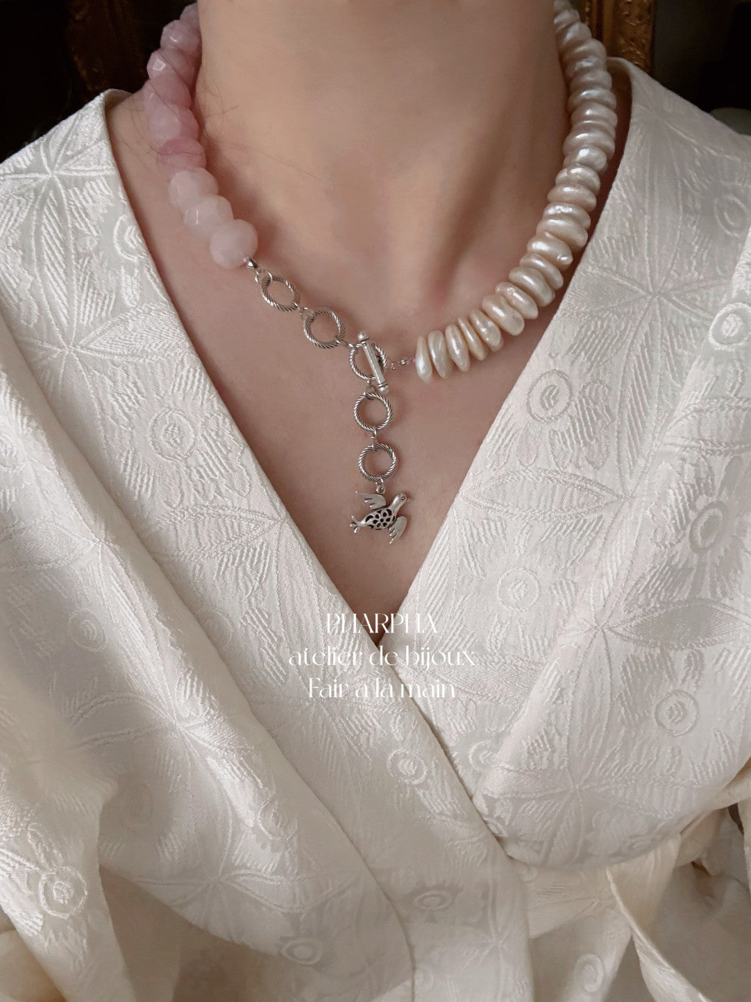 Baroque Pearl Pink Crystal Ombre Beaded Necklace