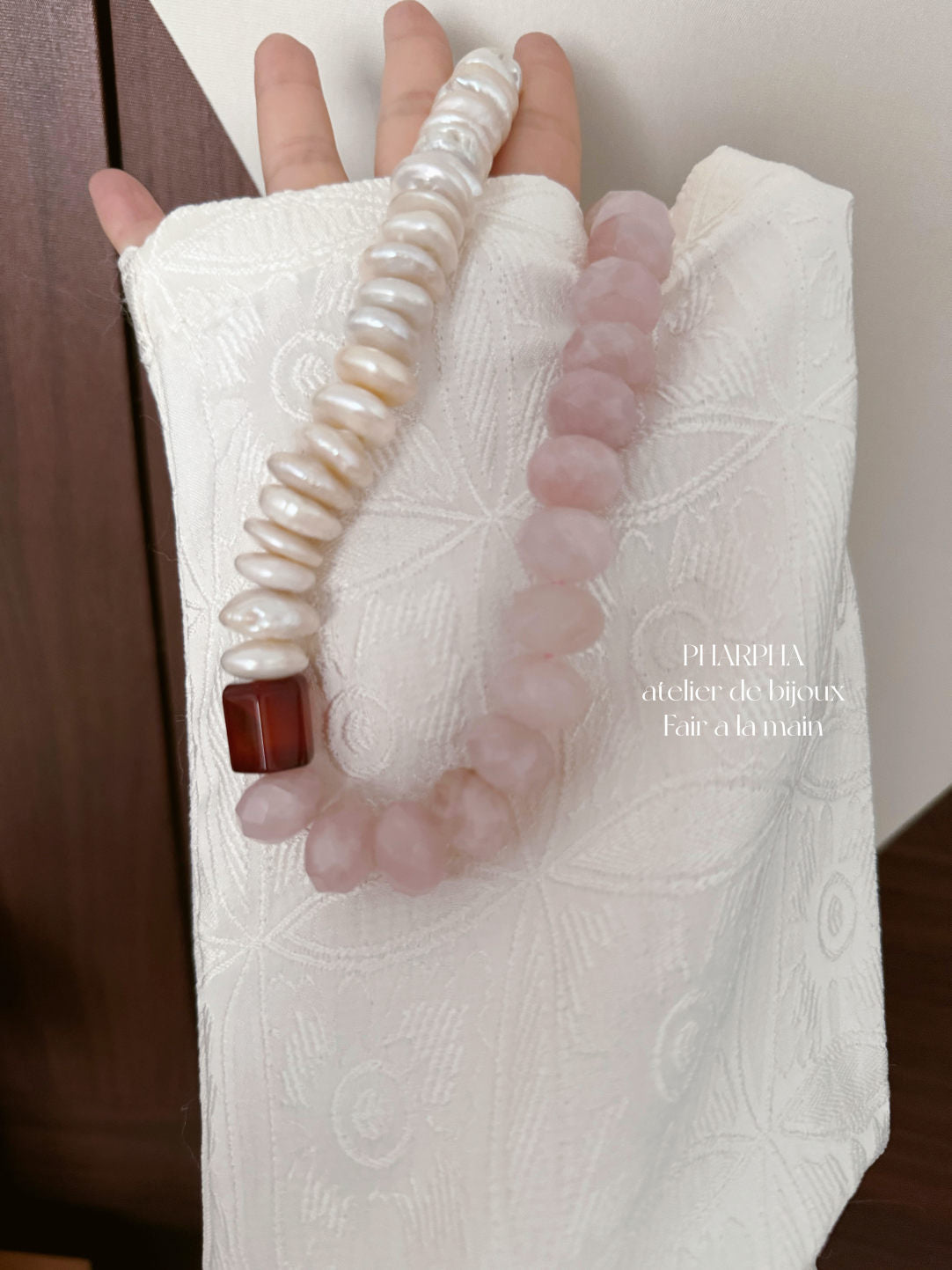 Baroque Pearl Pink Crystal Ombre Beaded Necklace