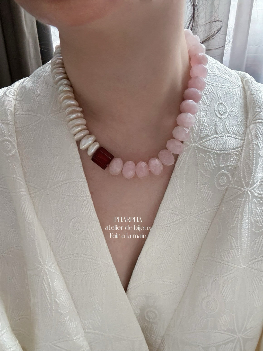 Baroque Pearl Pink Crystal Ombre Beaded Necklace