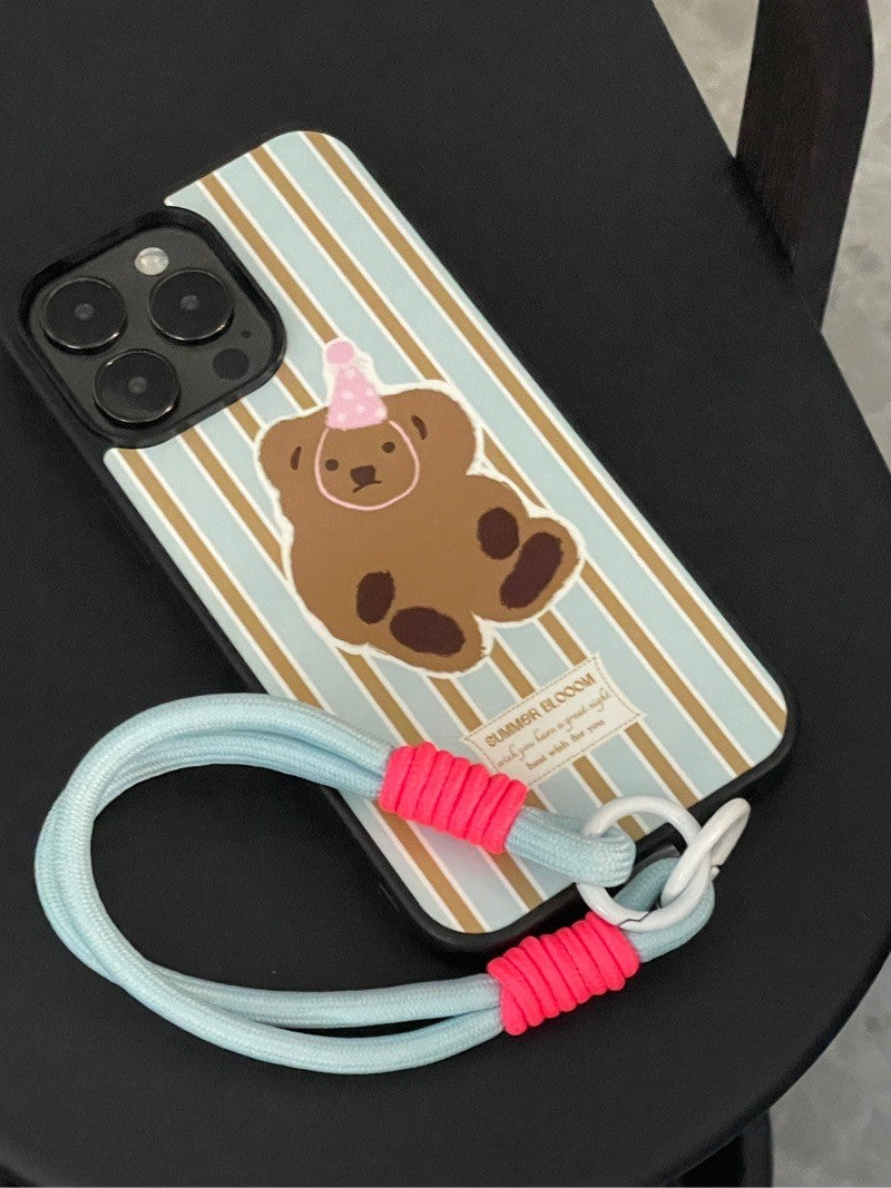Bear Blue Stripe Printed Phone Case