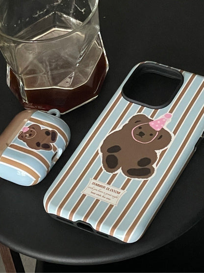 Bear Blue Stripe Printed Phone Case