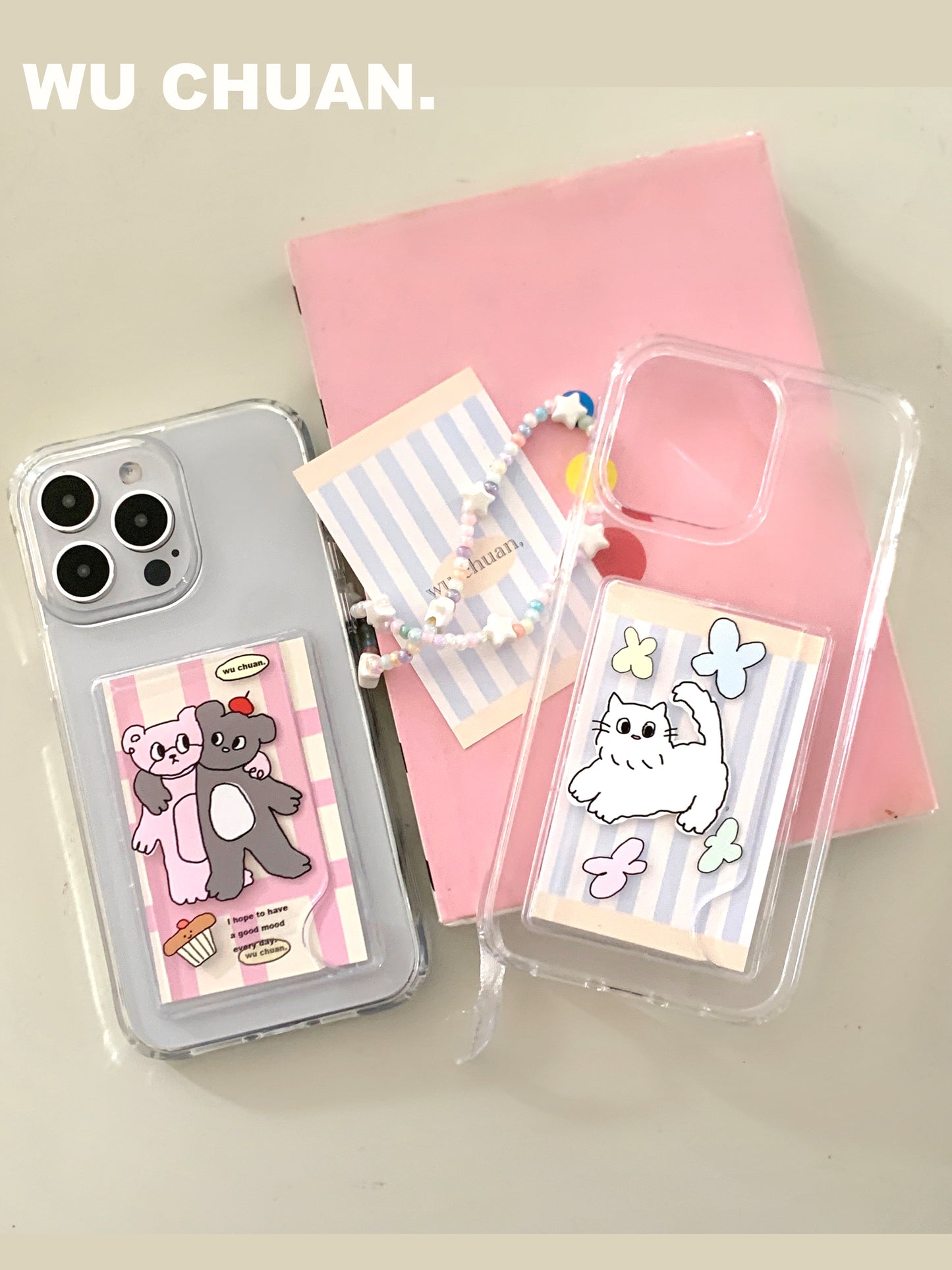 Bear Kitten Printed Phone Case with Card Slot