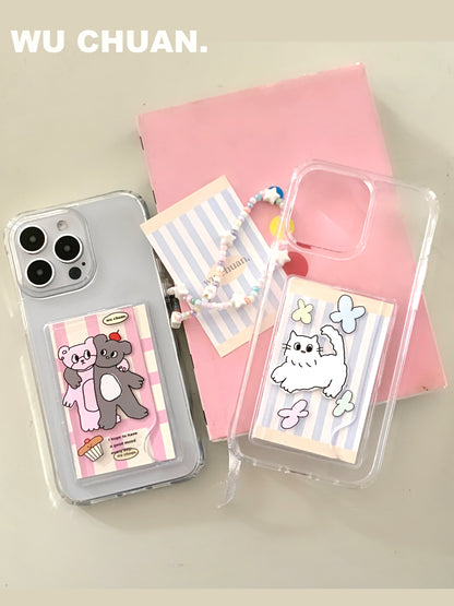 Bear Kitten Printed Phone Case with Card Slot