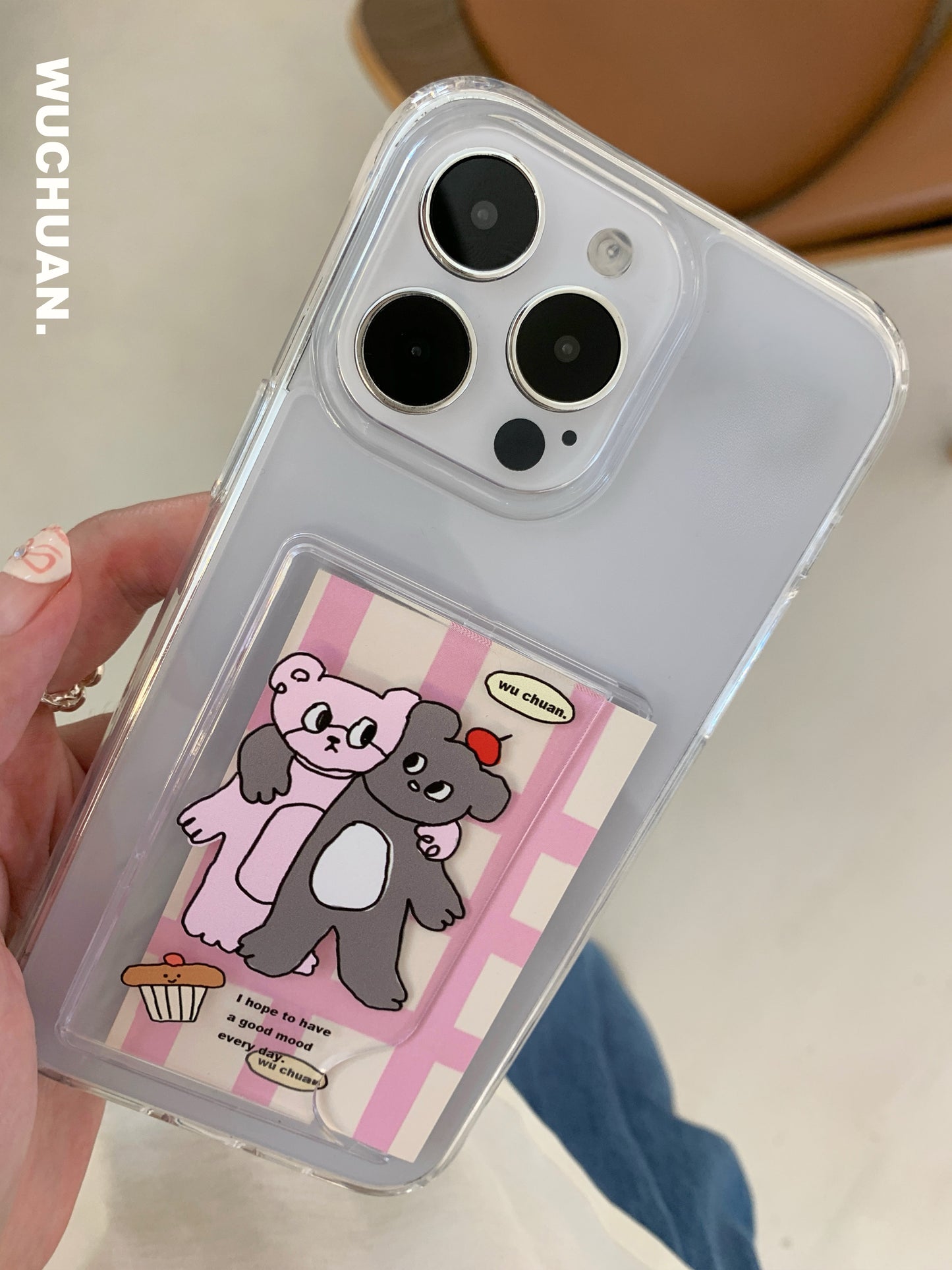 Bear Kitten Printed Phone Case with Card Slot