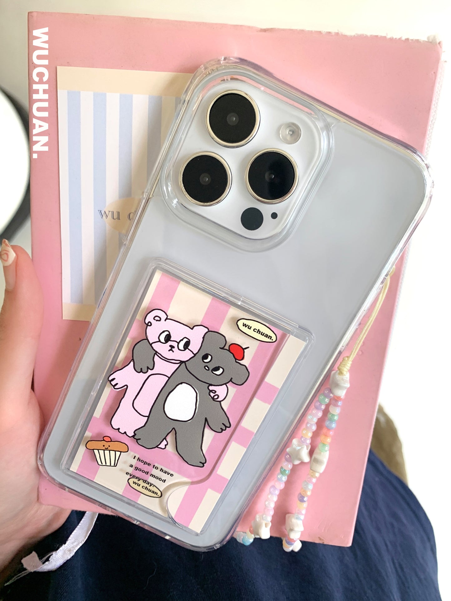 Bear Kitten Printed Phone Case with Card Slot