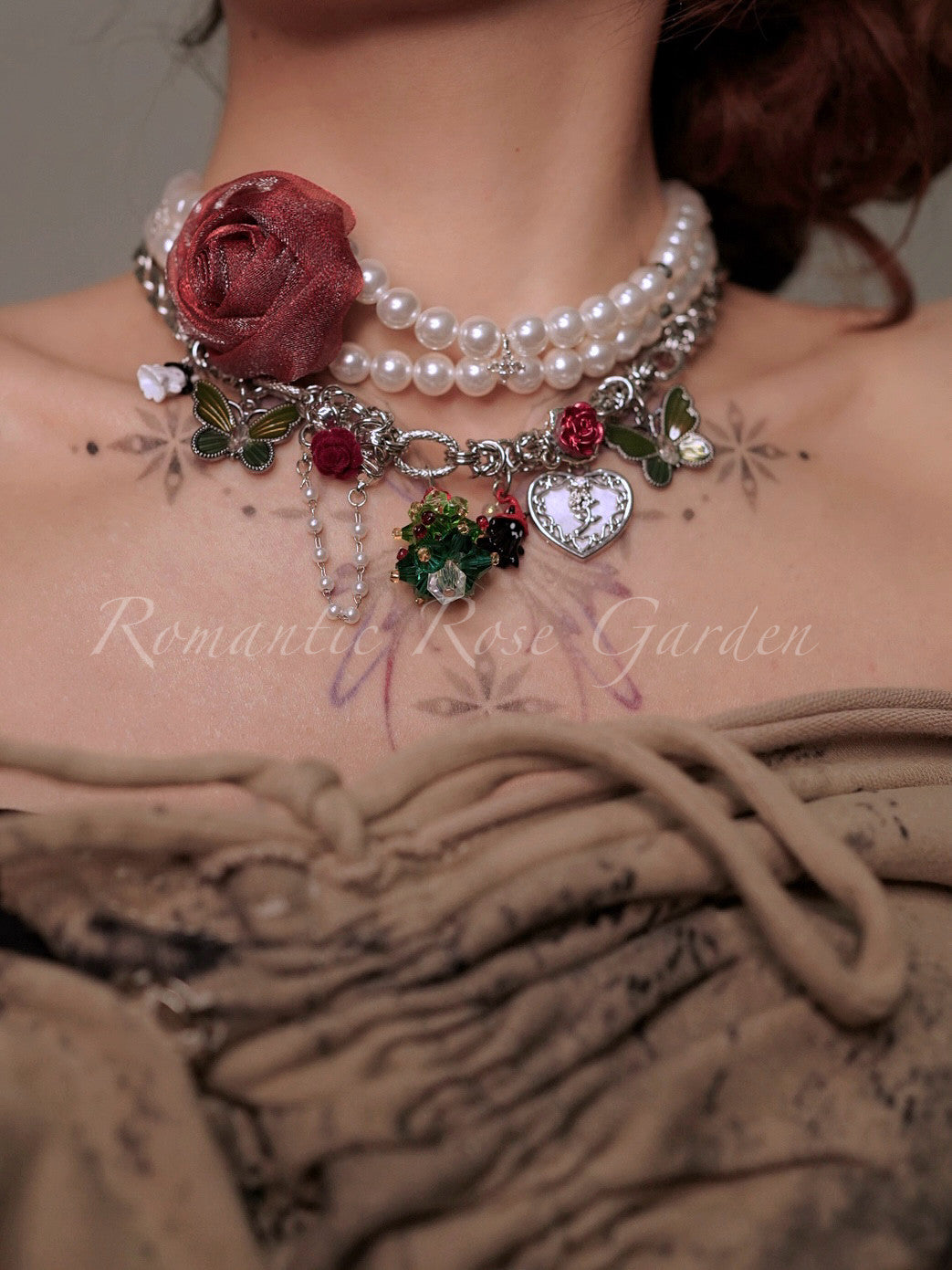 Belle's Rose Garden Double Strand Pearl Choker