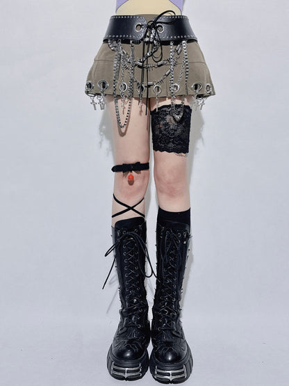 Belted Chain Pleated Mini Skirt