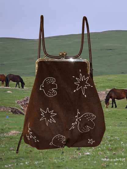 Bird Embroidered Kiss Lock Backpack